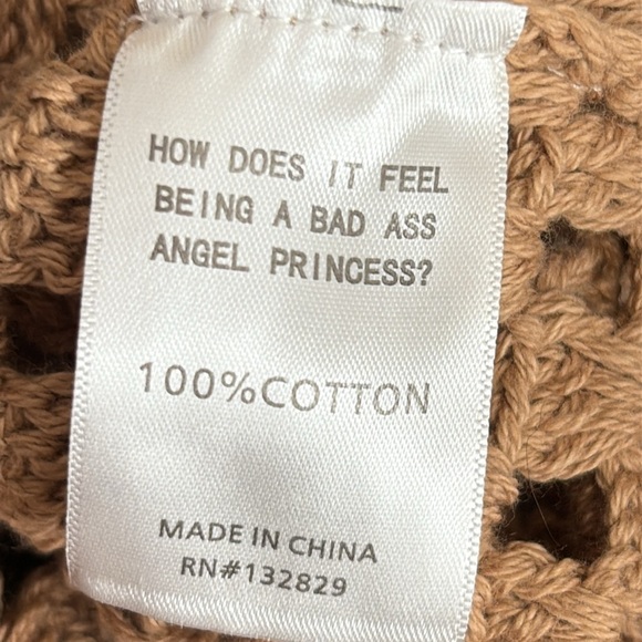 LPA Lanita Open Crochet Cotton Mini Dress/Cover Up in Tan & Ivory - Size Small - Picture 6 of 7